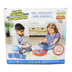 The classic Fishing Game has never been more fun! This Toy Story 4 Alien Fishing Game features little aliens in a cool spaceship. It's your job to grab the aliens with your claw as the spaceship spins. The player who collects the most aliens wins! Recommended for two to four players, ages four and up. Requires 2 AA batteries (not included).