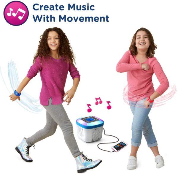 Play four games using the motion-activated bands, create music with movement or challenge a friend to a dance-off