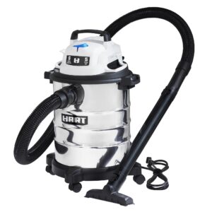 6 Gallon Stainless Steel Tank Wet Dry Vacuum Premium 6 gallon stainless steel tank Powerful 5 Peak HP† High performance motor Complete vac organization with on-board hose, cord and accessory storage, locking accessories, 8-foot power cord with cord storage Easily converts to blower 14' cleaning reach with hose and power cord Large on/off dust sealed switch wet/dry vac with an array of locking accessories Perfect both for household use and commercial use.