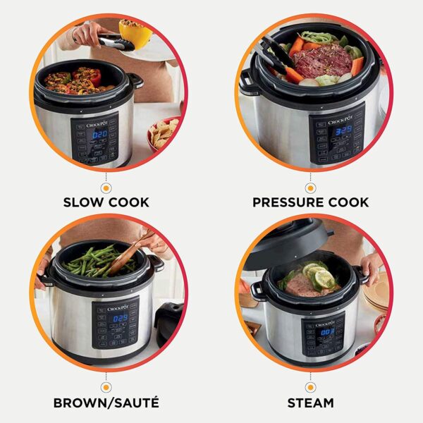 6 Quart 8 in 1 Multi Use Express Crock Programmable Pressure Cooker, Slow Cooker, Sauté & Steamer Stainless Steel 1