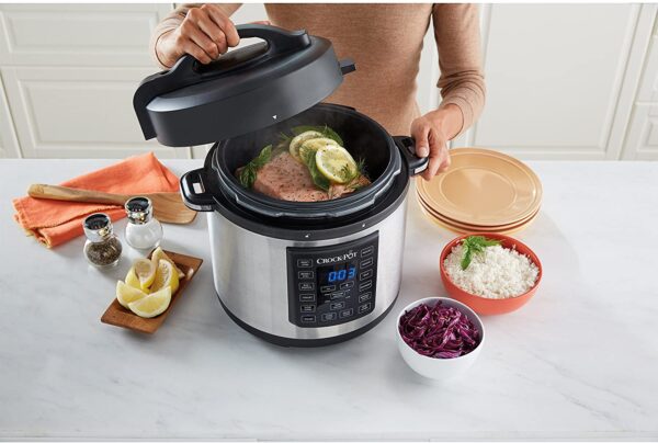 6 Quart 8 in 1 Multi Use Express Crock Programmable Pressure Cooker, Slow Cooker, Sauté & Steamer Stainless Steel 1