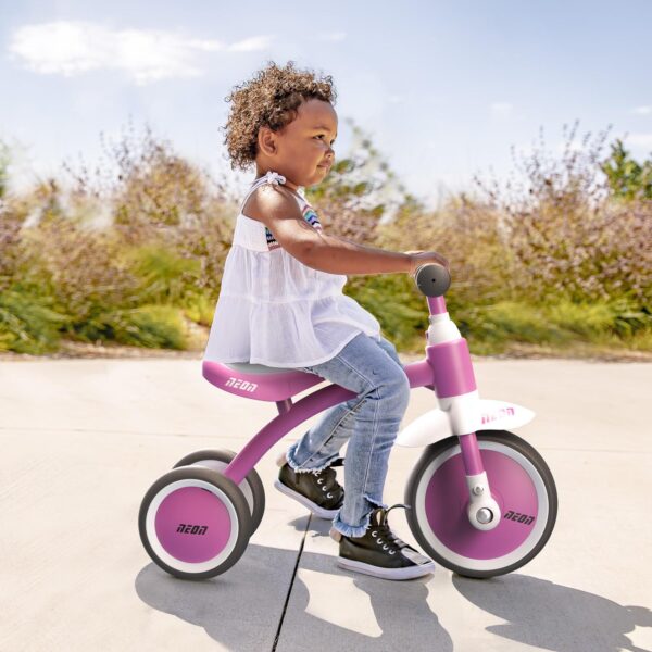 Tricycle NEON Trike for Kids from 18-36 month Pink CHILD SAFETY FIRST - The NEON Tricycle is designed with a limited steering and fully enclosed wheels to keep your kid’s feet safe. IDEAL FOR INDOOR, puncture proof wheels. EASY ASSEMBLY Non marking and silent wheels Safe Steering Limit Design Durable and lightweight frame