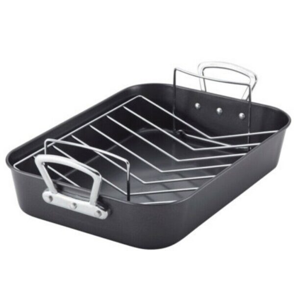 Buena Cocina 11 in x 15 in Black Non-Stick Roaster Pan w/ V-Rack