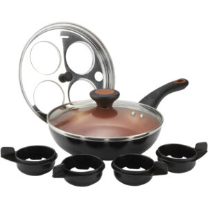 Farberware Glide 8 in Copper Ceramic Covered Egg Poacher with 4 Nylon Cups