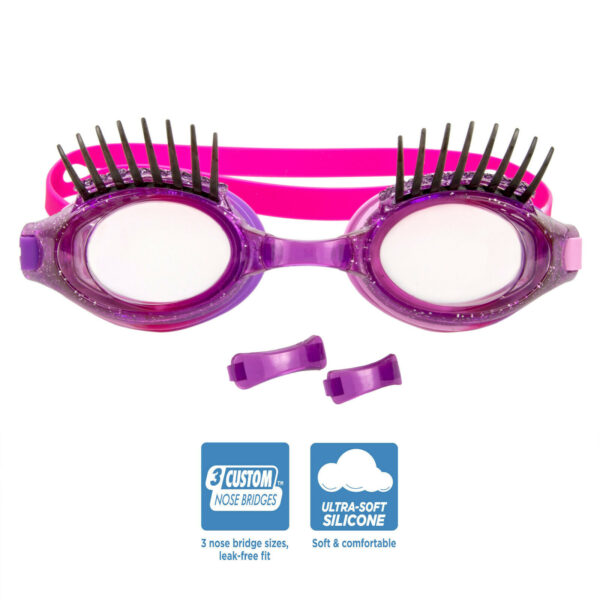 Big Eyelash Latex Free Swim Goggles with UV Protection, Purple and Pink