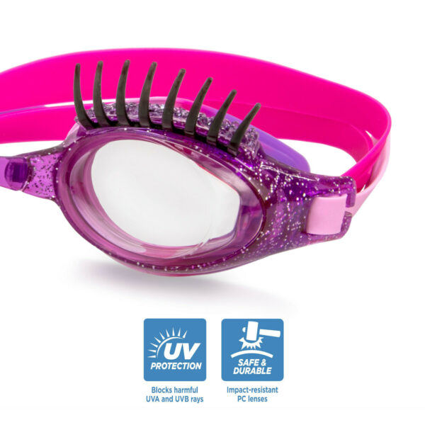 Big Eyelash Latex Free Swim Goggles with UV Protection, Purple and Pink
