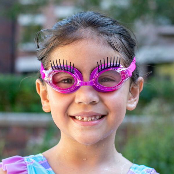 Big Eyelash Latex Free Swim Goggles with UV Protection, Purple and Pink