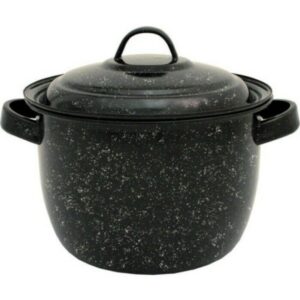 4 qt bean pot granite ware Porcelain enamel on steel construction Browns better and cooks more evenly Dark interior absorbs oven's energy Steel core evenly distributes heat Enamel surface does not interact with foods Cleans up easily with warm soapy water Weight: Approximately: 1.6 pounds