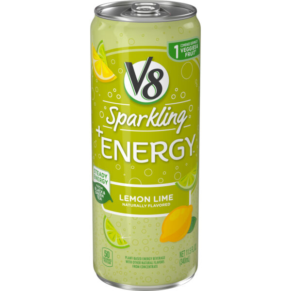 V8 Sparkling +Energy, Healthy Energy Drink, Natural Energy from Tea, Lemon Lime, 11.5 Ounce Can