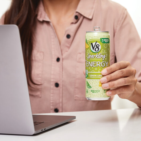 V8 Sparkling +Energy, Healthy Energy Drink, Natural Energy from Tea, Lemon Lime, 11.5 Ounce Can