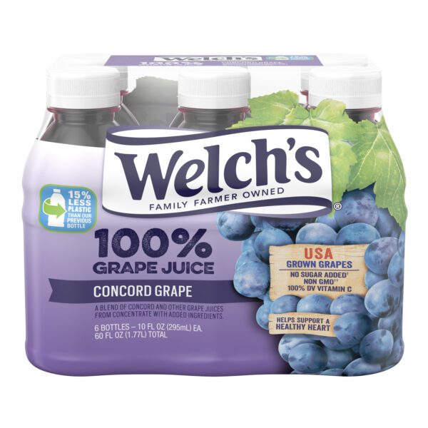 Welch's 100% Grape Juice, Concord Grape, 10 fl oz On-the-Go Bottle Pack of 6