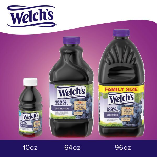 Welch's 100% Grape Juice, Concord Grape, 10 fl oz On-the-Go Bottle Pack of 6