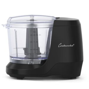 Continental Food Chopper This electric food chopper comes in black with a 1.5-cup capacity. It features stainless steel blades and a 100-watt motor.