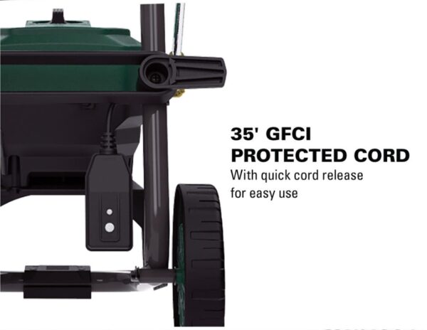 Masterforce® 2000 PSI 1.7 GPM 13-Amp Corded Electric Pressure Washer Maxing at 2,000 PSI and 1.7 GPM, the Masterforce® pressure washer offers incredible versatility in your cleaning applications. The durable universal motor and Total Stop System (TSS) makes it quieter and offers a longer life expectancy. Included in the package are two quick-connect nozzles: 15 degree and rotary. Also included is a high-pressure foam cannon that allows for long distance soap coverage and better results than water alone. Universal motor High-pressure foam cannon Low profile Onboard storage 2 quick-connect nozzles, including a rotary nozzle for hard surfaces, plus a foam cannon attachment 3-year warranty 35' power cord Total Stop System (TSS) - motor runs only when trigger is pulled