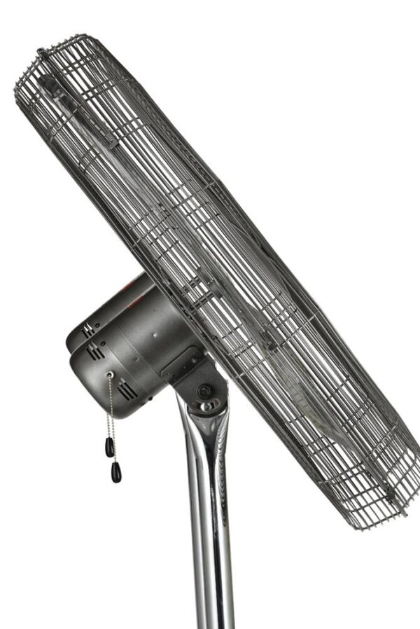 Masterforce 30 in Pedestal Fan This Masterforce 30in High Velocity Pedestal fan features a heavy duty open motor with ball bearings, 3 speed settings, a spring loaded pedestal for easy height adjustment, tool-free height adjustment, and comes with a 3-year warranty Heavy duty open motor with ball bearings 3 speed settings All metal construction Industrial grade aluminum blade Spring loaded pedestal for easy height adjustment Tool-free height adjustment 3-year warranty OSHA compliant