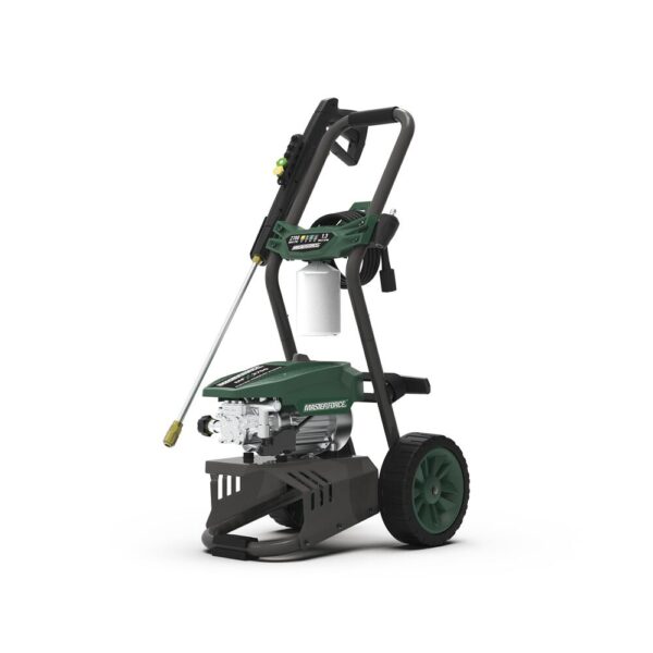 Masterforce™ 2700 PSI 1.3 GPM 15-Amp Corded Electric Pressure Washer Maxing at 2,700 PSI and 1.3 GPM, the Masterforce™ pressure washer offers incredible versatility in your cleaning applications. The induction motor and Total Stop System (TSS) makes it quieter and offers a longer life expectancy than traditional residential pressure washers. Included in the package are three quick-connect nozzles: 15 degree, 25 degree, and rotary. Also included is a high-pressure foam cannon that allows for long distance soap coverage and better results than water alone. Induction motor High-pressure foam cannon Low profile Onboard storage 3 quick-connect nozzles, including a rotary nozzle for hard surfaces, plus a foam cannon attachment 3-year warranty 35' power cord Total Stop System (TSS) - motor runs only when trigger is pulled