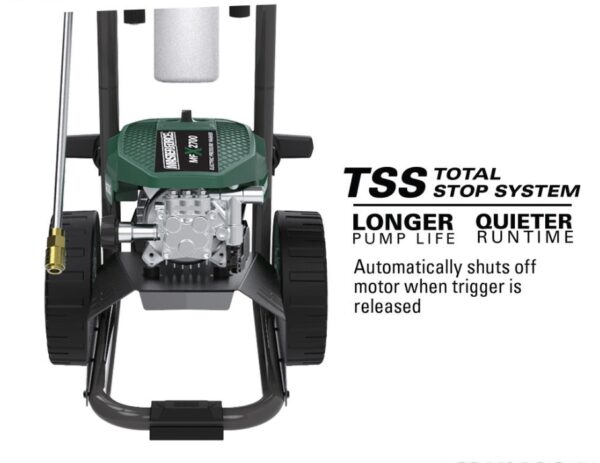 Masterforce™ 2700 PSI 1.3 GPM 15-Amp Corded Electric Pressure Washer Maxing at 2,700 PSI and 1.3 GPM, the Masterforce™ pressure washer offers incredible versatility in your cleaning applications. The induction motor and Total Stop System (TSS) makes it quieter and offers a longer life expectancy than traditional residential pressure washers. Included in the package are three quick-connect nozzles: 15 degree, 25 degree, and rotary. Also included is a high-pressure foam cannon that allows for long distance soap coverage and better results than water alone. Induction motor High-pressure foam cannon Low profile Onboard storage 3 quick-connect nozzles, including a rotary nozzle for hard surfaces, plus a foam cannon attachment 3-year warranty 35' power cord Total Stop System (TSS) - motor runs only when trigger is pulled