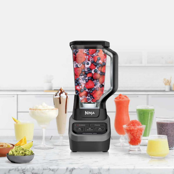 Ninja Professional Blender CO610B 1000 Watts of Professional Power and Performance Total Crushing® Technology Crushes through Ice and Frozen Ingredients in Seconds Extra Large 72 oz Professional Blender Jar Frozen Blending for Creamy Fruit Smoothies XL 72-oz* pitcher XL capacity to blend your favorite recipes for friends or the entire family. (*64 oz max liquid capacity) Pour spout Lid with pour spout enables easy pouring and prevents spilling. Controlled processing 4 manual speeds give you complete blending control. 50-recipe inspiration guide Chef-inspired recipes to get you started.