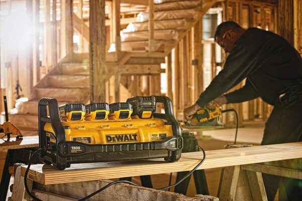 dewalt 20vmax FLEXVOLT Power Station, Portable, Tool Only Flexible - the power of corded. The freedom of cordless. 1800 watt Portable power Station 4 port parallel charger Four 20V MAX* batteries in, 15 amps out (batteries sold separately) Take cordless power anywhere Battery & Charger Sold Separately Dimensions 10.75 x 12.75 x 21.3 inches 3 year limited warranty