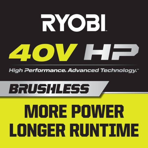 40V HP Brushless 12 in. Top Handle Cordless Battery Chainsaw with 4.0 Battery and Charger RYOBI The 40V 12 in. HP Cordless Top Handle Chainsaw provides gas performance with cordless convenience. With just the pull of a trigger, the 40V HP technology paired with a brushless motor delivers 4X faster cutting, along with longer runtime and motor life. The unique top handle design provides increased user control. With a 10 in. cut capacity, adjustable automatic oiler, side access chain tensioning, and on-board tool storage, this chainsaw will get the job done. The heavy-duty deluxe carrying case allows for easy transportation. Not only does it come with a RYOBI 4Ah lithium-ion battery, but also a RYOBI 40V Quick Charger for 2X faster charging. As part of the RYOBI 40V system, it is compatible with all 40V batteries. Best of all, the RYOBI 40V 12 in. HP Cordless Top Handle Chainsaw is backed by a 5-year warranty. Gas performance, cordless convenience 40V HP technology delivers 4X faster cutting Unique top handle design for increased user control 12 in. bar and chain for 10 in. cut capacity Adjustable automatic oiler for consistent chain lubrication Side access chain tensioning and on-board tool storage for easy adjustments Heavy-duty deluxe carrying case for transportation Includes RYOBI 40V 4 Ah lithium-ion battery Includes RYOBI 40V quick charger for 2X faster charging Works with all RYOBI 40V lithium-ion batteries 5-year tool warranty, 3-year battery warranty