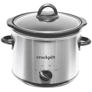 Crock-Pot 3 qt Stainless Steel Round Slow Cooker Provides you the flexibility to prepare a meal early and then have it slow cook all day Features removable, dishwasher-safe stoneware insert, and dishwasher-safe glass lid High/Low cook settings and convenient Warm setting Fits a 3 lb roast 3 quart capacity serves 3+ people Item measures 11.7 in L x 9.65 in W x 10 in H Weight: Approximately: 7 pounds