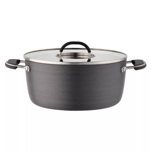 Hard Anodized Cookware 10-pc. Hard-Anodized Nonstick Cookware Set Food Network™ Hard Anodized Cookware,With a neat, easy-to-store stacking design, this 10-piece cookware set is a must-have in every busy kitchen. PRODUCT FEATURES Nonstick cookware makes cooking and cleanup a breeze. Cookware stacks neatly for organized storage WHAT'S INCLUDED 1.5-qt. saucepan with lid 3-qt. saucepan with lid 6-qt. stockpot with lid 3-qt. saute pan with lid 8-in. skillet 10-in. skillet PRODUCT CONSTRUCTION & CARE Aluminum Dishwasher safe, hand wash recommended Oven safe to 350°F Safe for use with nylon, silicone and wood utensils. Not safe for use with metal utensils.