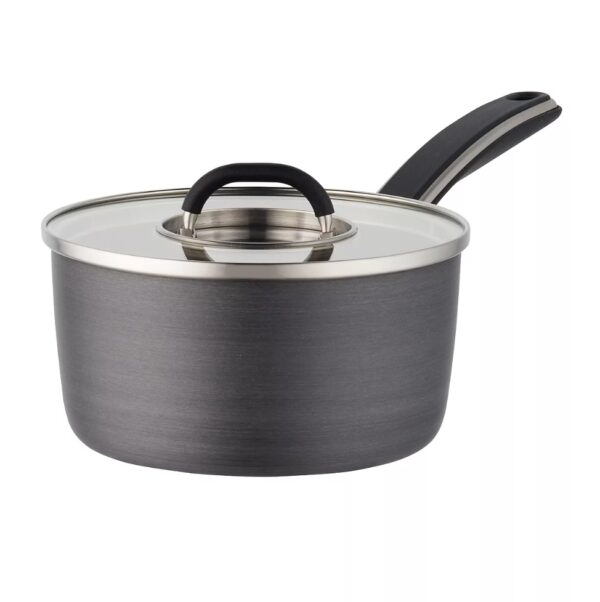Hard Anodized Cookware 10-pc. Hard-Anodized Nonstick Cookware Set Food Network™ Hard Anodized Cookware,With a neat, easy-to-store stacking design, this 10-piece cookware set is a must-have in every busy kitchen. PRODUCT FEATURES Nonstick cookware makes cooking and cleanup a breeze. Cookware stacks neatly for organized storage WHAT'S INCLUDED 1.5-qt. saucepan with lid 3-qt. saucepan with lid 6-qt. stockpot with lid 3-qt. saute pan with lid 8-in. skillet 10-in. skillet PRODUCT CONSTRUCTION & CARE Aluminum Dishwasher safe, hand wash recommended Oven safe to 350°F Safe for use with nylon, silicone and wood utensils. Not safe for use with metal utensils.