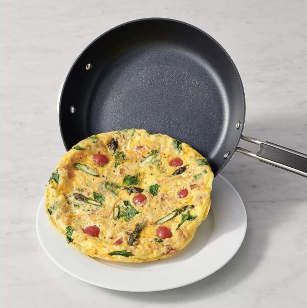 Hard Anodized Cookware 10-pc. Hard-Anodized Nonstick Cookware Set Food Network™ Hard Anodized Cookware,With a neat, easy-to-store stacking design, this 10-piece cookware set is a must-have in every busy kitchen. PRODUCT FEATURES Nonstick cookware makes cooking and cleanup a breeze. Cookware stacks neatly for organized storage WHAT'S INCLUDED 1.5-qt. saucepan with lid 3-qt. saucepan with lid 6-qt. stockpot with lid 3-qt. saute pan with lid 8-in. skillet 10-in. skillet PRODUCT CONSTRUCTION & CARE Aluminum Dishwasher safe, hand wash recommended Oven safe to 350°F Safe for use with nylon, silicone and wood utensils. Not safe for use with metal utensils.
