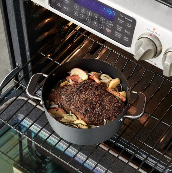Hard Anodized Cookware 10-pc. Hard-Anodized Nonstick Cookware Set Food Network™ Hard Anodized Cookware,With a neat, easy-to-store stacking design, this 10-piece cookware set is a must-have in every busy kitchen. PRODUCT FEATURES Nonstick cookware makes cooking and cleanup a breeze. Cookware stacks neatly for organized storage WHAT'S INCLUDED 1.5-qt. saucepan with lid 3-qt. saucepan with lid 6-qt. stockpot with lid 3-qt. saute pan with lid 8-in. skillet 10-in. skillet PRODUCT CONSTRUCTION & CARE Aluminum Dishwasher safe, hand wash recommended Oven safe to 350°F Safe for use with nylon, silicone and wood utensils. Not safe for use with metal utensils.