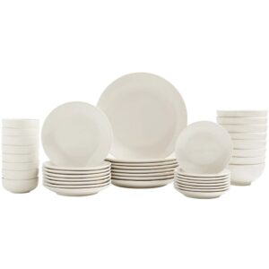 40pc Dinnerware Set Food Network™ 40-pc. Dinnerware Set Coupe1 Designed to work for any occasion, this Food Network dinnerware is an effortless choice for both casual family dining or entertaining. PRODUCT FEATURES Minimalist design complements your modern dining decor WHAT'S INCLUDED Eight 10.5-in. Dinner Plates, Eight 7.5-in. Salad Plates, Eight 6-in. Canape Plates, Eight 6-in. Cereal Bowls, Eight 4-in. Fruit Bowls PRODUCT CONSTRUCTION & CARE Ceramic Dishwasher & microwave safe Oven safe to 350°F Manufacturer's 30-day limited warranty