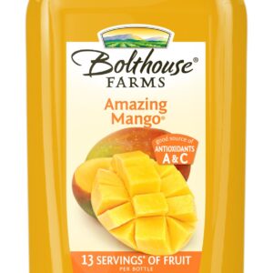 Bolthouse Farms Fruit Juice Smoothie, Amazing Mango, 52 oz It starts with the world's most beloved stone fruit. Our mango is grown in humid, tropical climates for natural sweetness. We add the perfect dose of banana, apple and orange to round out its exotic flavor. Perfect for breakfast on-the-go or a mid-day pick-me-up, this Bolthouse juice smoothie is as nutritious as it is delicious! Making Better Choices for the Planet At Bolthouse Farms, we believe in making better choices about how our food is grown. We use compost to amend the soil on a regular basis, to replenish organic matter and nurture the roots. About Bolthouse Farms For more than a century, Bolthouse Farms has been known as the innovation leader in growing and distributing carrots and high-quality, innovative branded products. Employing more than 2,200 people and headquartered in Bakersfield in California's fertile San Joaquin Valley, Bolthouse Farms is one of the largest carrot growers and distributors in the U.S. Guided by its vision – Plants Powering People – the Company produces and sells super-premium juices, smoothies, café beverages, protein shakes, functional beverages and premium refrigerated dressings, all under the Bolthouse Farms brand name. Ingredients Mango Puree From Concentrate (Water, Mango Puree Concentrate), Apple Juice From Concentrate (Water, Apple Juice Concentrate), Orange Juice From Concentrate (Water, Orange Juice Concentrate), Banana Puree, Pineapple Juice From Concentrate (Water, Pineapple Juice Concentrate), Lemon Juice, Natural Flavors