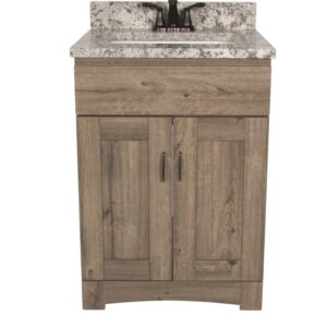 Dakota Monroe 24 inches W 21 inches D Cottage Bathroom Vanity Cabinet The Monroe Collection creates elegant and functional furnishings that make your home a showcase for your taste and style. This space saving vanity features a shaker style design and generous interior storage. Cabinet Color  Cottage Hardware Finish Not Included Cabinet Material  Engineered Wood Assembly Details  Fully Assembled Toekick Style  Enclosed Number of Drawers  No Drawers Installation Type  Freestanding Dimensions  34 in H x 24 in W x 21-5/8 in D Compatible Top Dimensions  25"W x 22"D Weight  51 pounds ATTN: Vanity top, faucet and cabinet hardware sold separately Shaker door design with finished interior Double door vanity base with toe kick Adjustable soft close hinges Generous interior storage Comfortable 34" height Perfect for smaller bathrooms ATTN: Vanity top, faucet and cabinet hardware sold separately