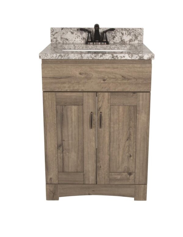 Dakota Monroe 24 inches W 21 inches D Cottage Bathroom Vanity Cabinet The Monroe Collection creates elegant and functional furnishings that make your home a showcase for your taste and style. This space saving vanity features a shaker style design and generous interior storage. Cabinet Color  Cottage Hardware Finish Not Included Cabinet Material  Engineered Wood Assembly Details  Fully Assembled Toekick Style  Enclosed Number of Drawers  No Drawers Installation Type  Freestanding Dimensions  34 in H x 24 in W x 21-5/8 in D Compatible Top Dimensions  25"W x 22"D Weight  51 pounds ATTN: Vanity top, faucet and cabinet hardware sold separately Shaker door design with finished interior Double door vanity base with toe kick Adjustable soft close hinges Generous interior storage Comfortable 34" height Perfect for smaller bathrooms ATTN: Vanity top, faucet and cabinet hardware sold separately