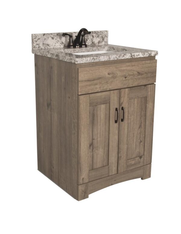 Dakota Monroe 24 inches W 21 inches D Cottage Bathroom Vanity Cabinet The Monroe Collection creates elegant and functional furnishings that make your home a showcase for your taste and style. This space saving vanity features a shaker style design and generous interior storage. Cabinet Color Cottage Hardware Finish Not Included Cabinet Material Engineered Wood Assembly Details Fully Assembled Toekick Style Enclosed Number of Drawers No Drawers Installation Type Freestanding Dimensions 34 in H x 24 in W x 21-5/8 in D Compatible Top Dimensions 25"W x 22"D Weight 51 pounds ATTN: Vanity top, faucet and cabinet hardware sold separately Shaker door design with finished interior Double door vanity base with toe kick Adjustable soft close hinges Generous interior storage Comfortable 34" height Perfect for smaller bathrooms ATTN: Vanity top, faucet and cabinet hardware sold separately