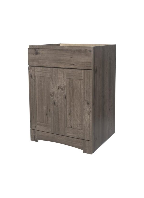 Dakota Monroe 24 inches W 21 inches D Cottage Bathroom Vanity Cabinet The Monroe Collection creates elegant and functional furnishings that make your home a showcase for your taste and style. This space saving vanity features a shaker style design and generous interior storage. Cabinet Color Cottage Hardware Finish Not Included Cabinet Material Engineered Wood Assembly Details Fully Assembled Toekick Style Enclosed Number of Drawers No Drawers Installation Type Freestanding Dimensions 34 in H x 24 in W x 21-5/8 in D Compatible Top Dimensions 25"W x 22"D Weight 51 pounds ATTN: Vanity top, faucet and cabinet hardware sold separately Shaker door design with finished interior Double door vanity base with toe kick Adjustable soft close hinges Generous interior storage Comfortable 34" height Perfect for smaller bathrooms ATTN: Vanity top, faucet and cabinet hardware sold separately