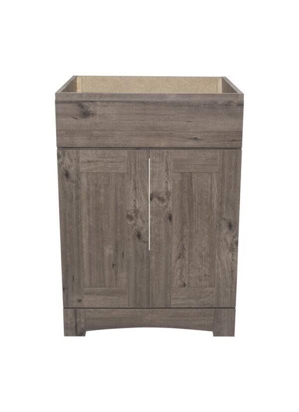 Dakota Monroe 24 inches W 21 inches D Cottage Bathroom Vanity Cabinet The Monroe Collection creates elegant and functional furnishings that make your home a showcase for your taste and style. This space saving vanity features a shaker style design and generous interior storage. Cabinet Color Cottage Hardware Finish Not Included Cabinet Material Engineered Wood Assembly Details Fully Assembled Toekick Style Enclosed Number of Drawers No Drawers Installation Type Freestanding Dimensions 34 in H x 24 in W x 21-5/8 in D Compatible Top Dimensions 25"W x 22"D Weight 51 pounds ATTN: Vanity top, faucet and cabinet hardware sold separately Shaker door design with finished interior Double door vanity base with toe kick Adjustable soft close hinges Generous interior storage Comfortable 34" height Perfect for smaller bathrooms ATTN: Vanity top, faucet and cabinet hardware sold separately
