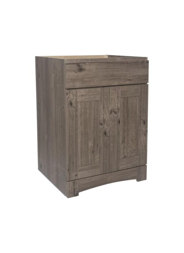 Dakota Monroe 24 inches W 21 inches D Cottage Bathroom Vanity Cabinet The Monroe Collection creates elegant and functional furnishings that make your home a showcase for your taste and style. This space saving vanity features a shaker style design and generous interior storage. Cabinet Color Cottage Hardware Finish Not Included Cabinet Material Engineered Wood Assembly Details Fully Assembled Toekick Style Enclosed Number of Drawers No Drawers Installation Type Freestanding Dimensions 34 in H x 24 in W x 21-5/8 in D Compatible Top Dimensions 25"W x 22"D Weight 51 pounds ATTN: Vanity top, faucet and cabinet hardware sold separately Shaker door design with finished interior Double door vanity base with toe kick Adjustable soft close hinges Generous interior storage Comfortable 34" height Perfect for smaller bathrooms ATTN: Vanity top, faucet and cabinet hardware sold separately