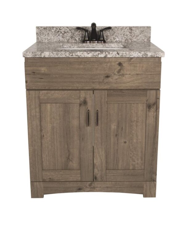 Dakota Monroe 30 inches W 21 inches D Cottage Bathroom Vanity Cabinet The Monroe Collection creates elegant and functional furnishings that make your home a showcase for your taste and style. This space saving vanity features a shaker style design and generous interior storage. Cabinet Color  Cottage Hardware Finish   Not Included Cabinet Material  Engineered Wood Number of Doors  2 Number of Drawers  No Drawers Installation Type Freestanding Assembly Details  Fully Assembled Compatible Top Dimensions  31"W x 22"D Toekick Style  Enclosed Dimensions  34 in H x 30 in W x 21-5/8 in D Weight  67 pounds ATTN: Vanity top, faucet and cabinet hardware sold separately Shaker door design with finished interior Double door vanity base with toe kick Adjustable soft close hinges Generous interior storage Comfortable 34" height Perfect for smaller bathrooms ATTN: Vanity top, faucet and cabinet hardware sold separately