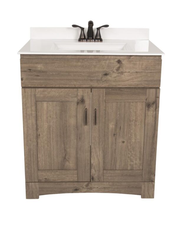 Dakota Monroe 30 inches W 21 inches D Cottage Bathroom Vanity Cabinet The Monroe Collection creates elegant and functional furnishings that make your home a showcase for your taste and style. This space saving vanity features a shaker style design and generous interior storage. Cabinet Color Cottage Hardware Finish Not Included Cabinet Material Engineered Wood Number of Doors 2 Number of Drawers No Drawers Installation Type Freestanding Assembly Details Fully Assembled Compatible Top Dimensions 31"W x 22"D Toekick Style Enclosed Dimensions 34 in H x 30 in W x 21-5/8 in D Weight 67 pounds ATTN: Vanity top, faucet and cabinet hardware sold separately Shaker door design with finished interior Double door vanity base with toe kick Adjustable soft close hinges Generous interior storage Comfortable 34" height Perfect for smaller bathrooms ATTN: Vanity top, faucet and cabinet hardware sold separately