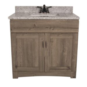 Dakota Monroe 36 inches W x 21 inches D Cottage Bathroom Vanity Cabinet The Monroe Collection creates elegant and functional furnishings that make your home a showcase for your taste and style. This space saving vanity features a shaker style design and generous interior storage. Hardware Finish Not Included Cabinet Material Engineered Wood Installation Type  Freestanding Number of Drawers  No Drawers Assembly Details Fully Assembled Toekick Style  Enclosed Compatible Top Dimensions  37"W x 22"D Dimensions  34 in H x 36.00 in W x 21-5/8 in D Weight  77 pounds ATTN:Vanity top, faucet and cabinet hardware sold separately