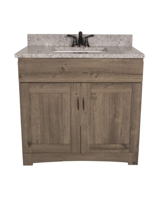 Dakota Monroe 36 inches W x 21 inches D Cottage Bathroom Vanity Cabinet The Monroe Collection creates elegant and functional furnishings that make your home a showcase for your taste and style. This space saving vanity features a shaker style design and generous interior storage. Hardware Finish Not Included Cabinet Material Engineered Wood Installation Type  Freestanding Number of Drawers  No Drawers Assembly Details Fully Assembled Toekick Style  Enclosed Compatible Top Dimensions  37"W x 22"D Dimensions  34 in H x 36.00 in W x 21-5/8 in D Weight  77 pounds ATTN:Vanity top, faucet and cabinet hardware sold separately