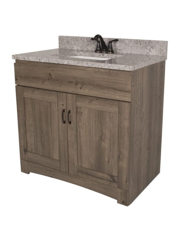 Dakota Monroe 36 inches W x 21 inches D Cottage Bathroom Vanity Cabinet The Monroe Collection creates elegant and functional furnishings that make your home a showcase for your taste and style. This space saving vanity features a shaker style design and generous interior storage. Hardware Finish Not Included Cabinet Material Engineered Wood Installation Type Freestanding Number of Drawers No Drawers Assembly Details Fully Assembled Toekick Style Enclosed Compatible Top Dimensions 37"W x 22"D Dimensions 34 in H x 36.00 in W x 21-5/8 in D Weight 77 pounds ATTN:Vanity top, faucet and cabinet hardware sold separately