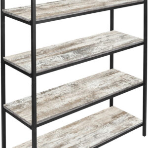 5-Shelf Barnwood Modern Bookshelf Dakota Combine style and functionality with this five-shelf Barnwood Modern Bookshelf. This bookcase features five barnwood boards that are suspended by a black steel powder-coated welded frame. It will seamlessly fit in any room and can be used to store anything from books to decorative items. Color/Finish Barnwood Includes Steel Frame, Shelving Boards, Hardware, Assembly Instructions Material  Particleboard, Steel Maximum Weight Capacity  90 pounds Number of Shelves  5 Dimensions (Assembled) : 56-3/4 in H * 36-1/8 in W * 13-1/2 in D Weight  76 pounds 5/8" square steel tubing construction Welded end frames Modern, textured black powder-coated frame Easy assembly Includes: shelf frame, shelving boards, hardware, and assembly instructions