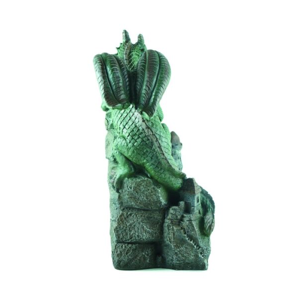 Enchanted Garden 20.2 inches Tiered Dragon Outdoor Water Fountain This Dragon Outdoor Water Fountain features a mischievous dragon protecting a castle, fit for a fairytale or fantasy legend. The fountain is made from durable polyresin and features LED lights that are sure to add a playful touch to your garden or patio. This fountain is easy to install with the included pump and adds charm to spaces both indoors and out. Material Resin Number of Tiers 3 Flow Rate 60.8 gallon per hour Capacity 0.528 gallon (US) ncludes Fountain Base, Pump, Assembly Instructions Dimensions 22.40 H x 15.90 W x 11.80 D Weight 10lbs