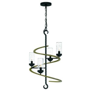Cas Matte Black 4-Light Chandelier Patriot Lighting® The combination of matte black and wood finish adds modern and natural elements. Painted wood softens the frame's matte black finish adding a simple yet powerful style statement to any home. Tiered lights illuminate any space with elegance. Bulb Base  E12 Candelabra Fixture Color/Finish  Matte Black Metal and Faux Wood Listing Agency Standards  ETL Listed Maximum Wattage per Socket  100 watt Shade/Diffuser Fitter Size  2.5 in. DIA x 6 in. H Voltage  120 volt Bulbs Included  No Maximum Hanging Length  81 inch Number of Bulbs Required  4 Shade/Diffuser Color/Finish  Clear Seeded Glass Shade/Diffuser Material  Glass Dimensions  28 in H x 16 in W x 16 in D Weight  6.62 pounds Dimmable for adjustable light brightness (compatible dimmer required) Mounting hardware and assembly instructions included This hanging fixture uses a chain 4' chain included to ensure proper distance from the ceiling and set your preferred height This fixture can be installed on a standard and sloped ceiling mounting