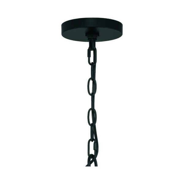 Cas Matte Black 4-Light Chandelier Patriot Lighting® The combination of matte black and wood finish adds modern and natural elements. Painted wood softens the frame's matte black finish adding a simple yet powerful style statement to any home. Tiered lights illuminate any space with elegance. Bulb Base E12 Candelabra Fixture Color/Finish Matte Black Metal and Faux Wood Listing Agency Standards ETL Listed Maximum Wattage per Socket 100 watt Shade/Diffuser Fitter Size 2.5 in. DIA x 6 in. H Voltage 120 volt Bulbs Included No Maximum Hanging Length 81 inch Number of Bulbs Required 4 Shade/Diffuser Color/Finish Clear Seeded Glass Shade/Diffuser Material Glass Dimensions 28 in H x 16 in W x 16 in D Weight 6.62 pounds Dimmable for adjustable light brightness (compatible dimmer required) Mounting hardware and assembly instructions included This hanging fixture uses a chain 4' chain included to ensure proper distance from the ceiling and set your preferred height This fixture can be installed on a standard and sloped ceiling mounting