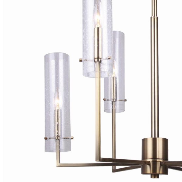 Gianessa Gold 6-Light Chandelier Patriot Lighting® Gianessa embodies everything you are looking for in a chandelier with its unique six-light design, beautiful gold finish, and cylindrical seeded glass shade on the end of each arm. Gianessa was designed to be the center of attention, making it the perfect addition to your front entryway for everyone to see the minute they walk through the door. Bulb Base E12 Candelabra Fixture Color Family Gold Bulb Shape Decorative Bulbs Included No Fixture Color/Finish Gold Listing Agency Standards CSA-US Listed Number of Bulbs Required 6 Maximum Wattage per Socket 60 watt Shade/Diffuser Color/Finish Seeded glass Shade/Diffuser Fitter Size .236 " inch Shade/Diffuser Material Glass Total Light Wattage 360 Voltage 120 volt Maximum Height 90.5 inch Dimensions 30.5 in H x 26 in W x 26 in D Beautiful yet affordable lighting Detailed seeded glass Enhance the candlelight look with vintage-style bulbs Easy-to-follow assembly and installation instructions included Includes (1) fixture, (6) glass globes, (1) hardware kit, and (1) 5" chain Includes 5' matching chain and 6' electrical cord