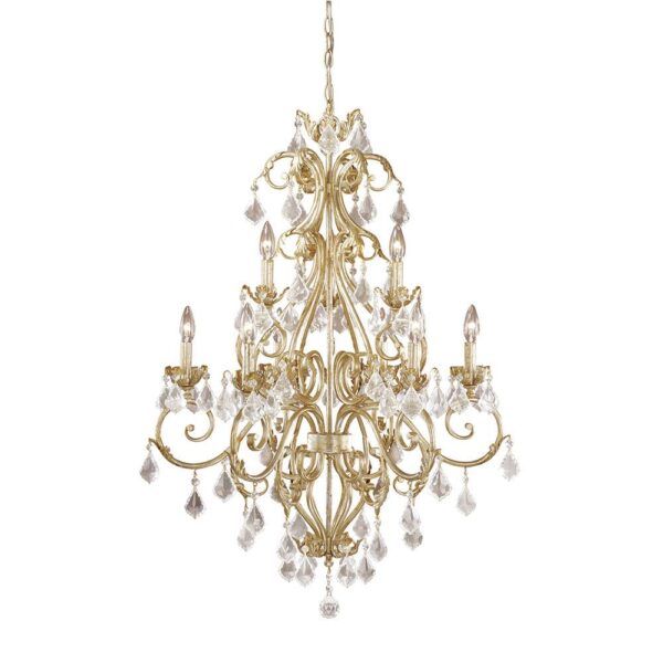 Patriot Lighting® Newcastle 9-Light Gilded White Gold Chandelier This brilliantly designed Patriot Lighting® nine-light chandelier can be added to your décor to create a bold statement. The charming look of the crystal drops together with the gilded white gold finish creates the right combination of luxurious style that is sure to update the look of any room. Included accessories: mounting hardware, installation instruction Gilded white gold finish Step out of the ordinary and experience it for yourself