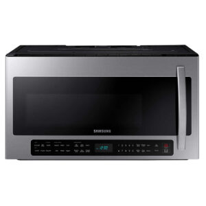 Samsung 2.1CuFt Over-the-Range Microwave with Sensor Cook and Ceramic Enamel Interior 2-year Manufacturer's warranty. 2.1 cu. ft. Capacity. Sensor cook automatically adjusts cooking time Ceramic Enamel Interior is scratch-resistant and easy to clean LED Cooktop Light - Energy efficient lighting evenly distributes a soft, bright light across your cooktop