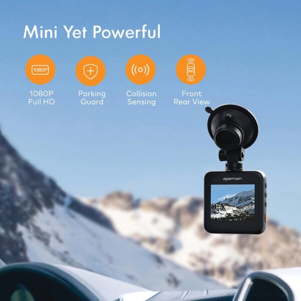 APEMAN C420D Cube Front and Rear Dash Cams with 170° Field of View and 1080p 720p HD8 170° front camera records 1080p Full HD video in crisp detail day and night; advanced Starvis sensor, f/1.8 large-aperture lens, and WDR technology for clear video in low light/nighttime conditions; 2-in. IPS display Weather-resistant 170° rear camera records in 720p HD; can be placed above rear license plate or inside vehicle on rear window; cabling provided Operates in temperature range between 14°F and 140°F Built-in microphone and speaker capture high-quality sound without distortion Seamless loop recording ensures uninterrupted recording, when microSD Card is full, oldest files are replaced with new videos (supports 32 GB to 128 GB Cards, Class 10 and above) Built-in G-sensor locks video when experiencing abnormal collision Parking mode monitors surroundings while vehicle is parked (optional wiring kit required for long periods of time) Motion detection mode automatically records if motion is detected 9.8 ft. in front of vehicle Includes suction mount for front camera, 3M mount for rear camera, car charger, USB cable, and crowbar